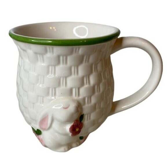 Other - Avon Bunny Coffee Mug White Basket Weave Easter Rabbit Large Tea Cup Vintage